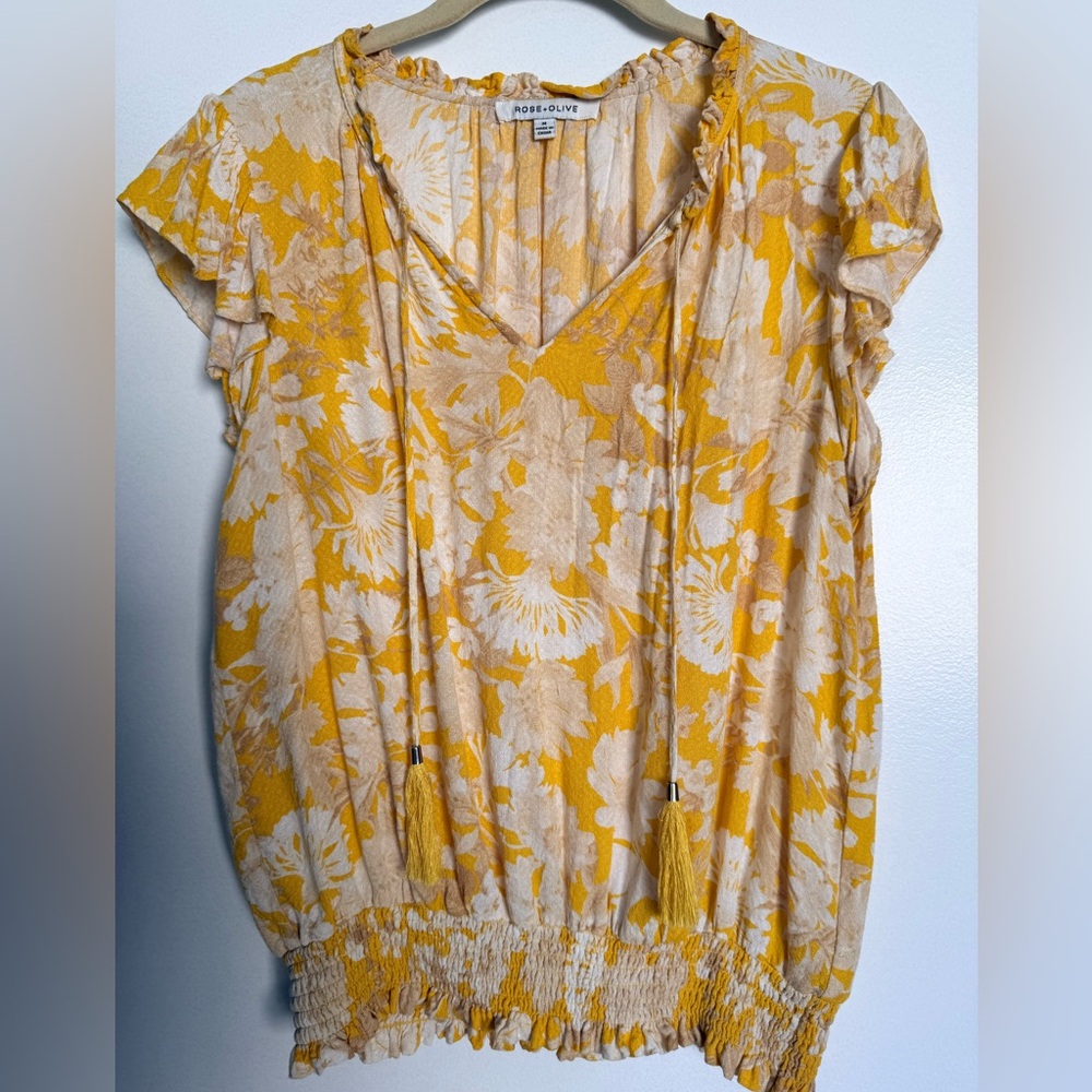 Rose & Olive Yellow and Cream Floral Blouse